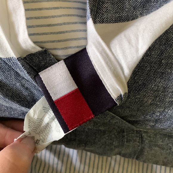 VTG TOMMY HILFIGER Blue Chambray Denim & White Stripe Standard Pillow Sham - Picture 7 of 10